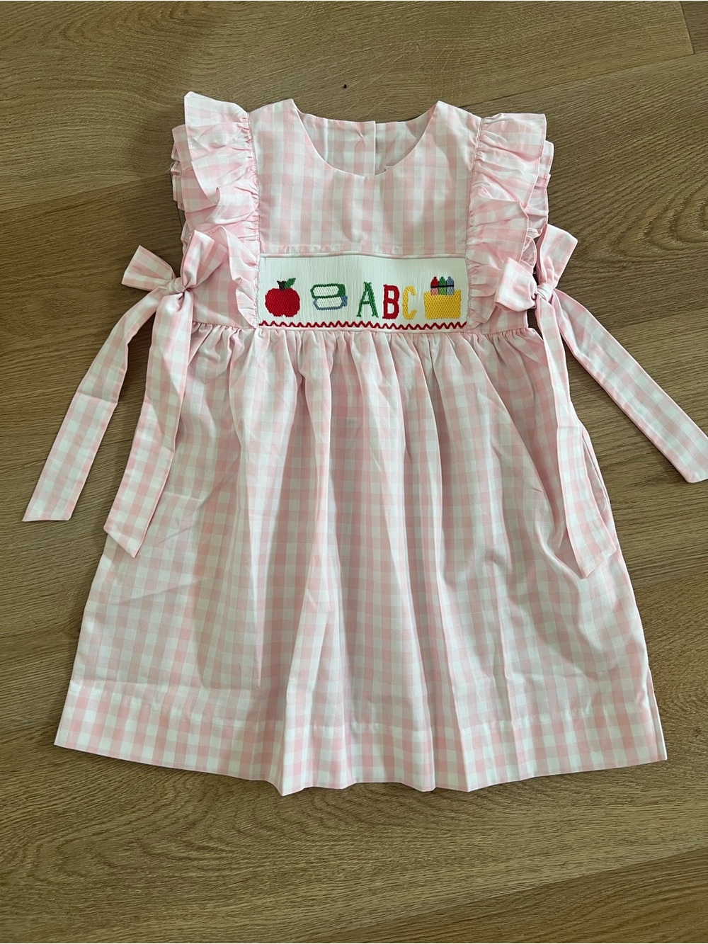 BRAND NEW! Stitchy Fish Pink Gingham Smocked ABC Dress - never worn! - Picture 5 of 12
